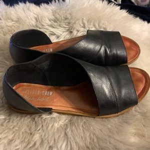 Leather Asymmetrical Slides Flat Sandals 8.5